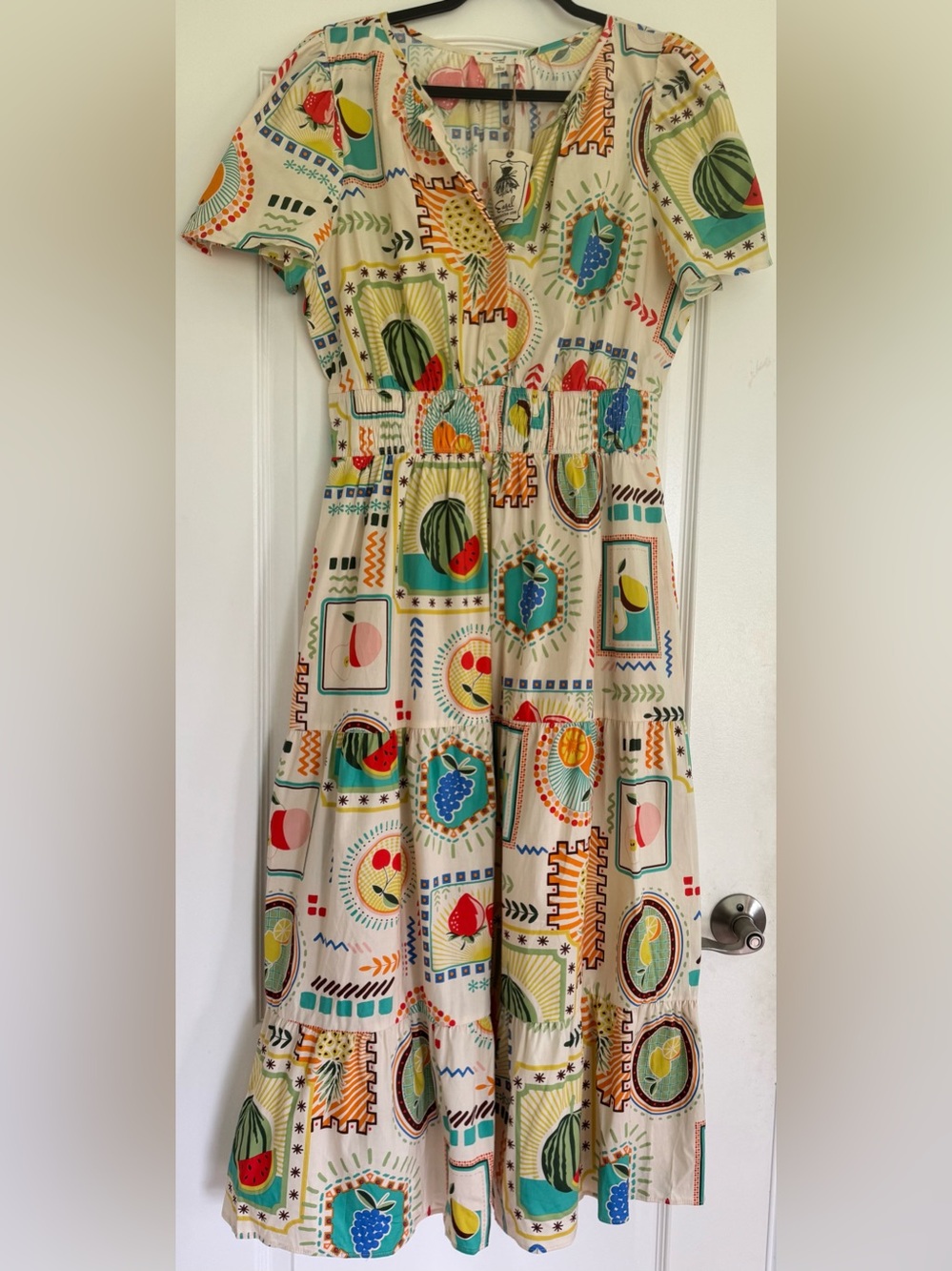 easel Cream Maxi Dress with Multicolor Fruit Print